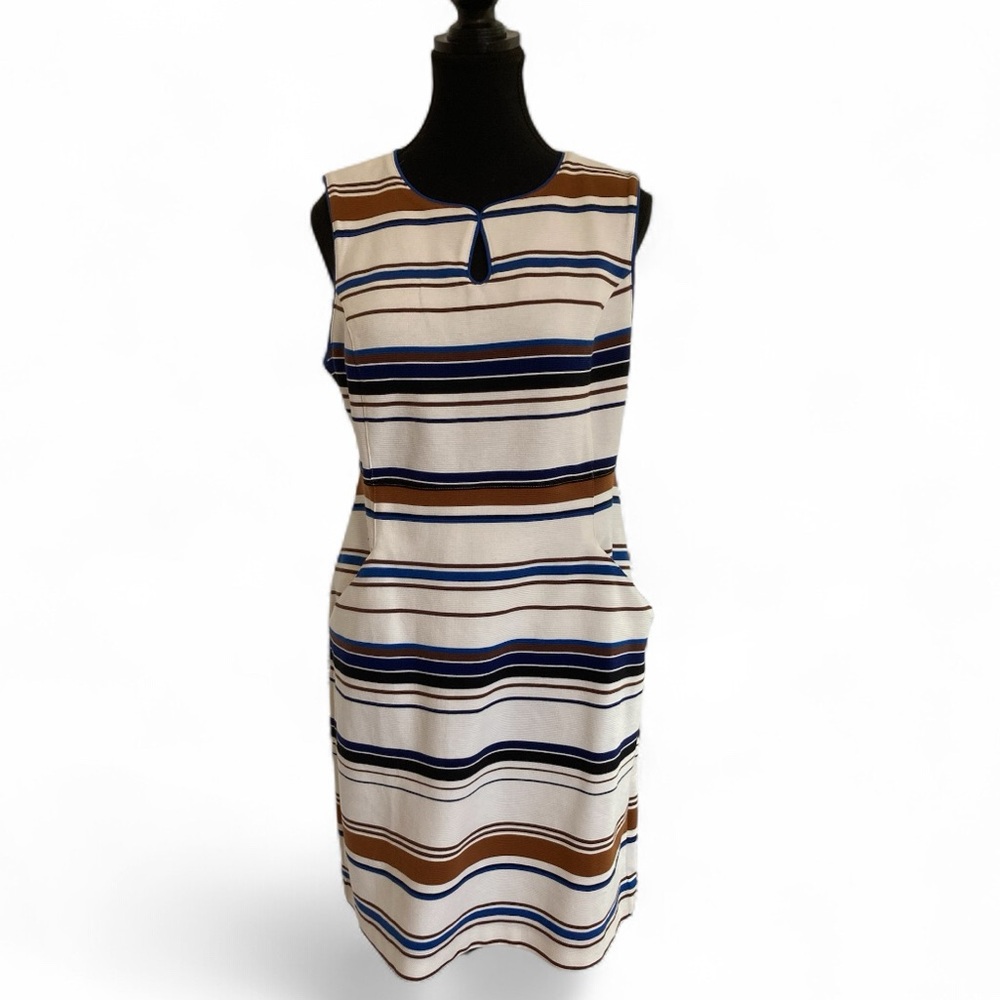 Lands' End Striped Midi Dress - Blue, Brown, and White